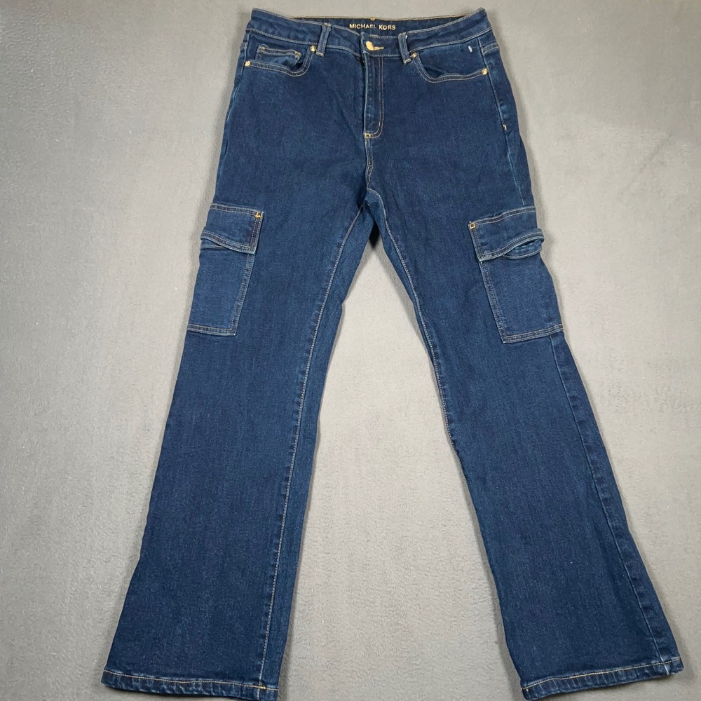 Michael Kors Cargo Jeans Womens 30 Dark Blue Utility Straight Leg Stretch Denim
